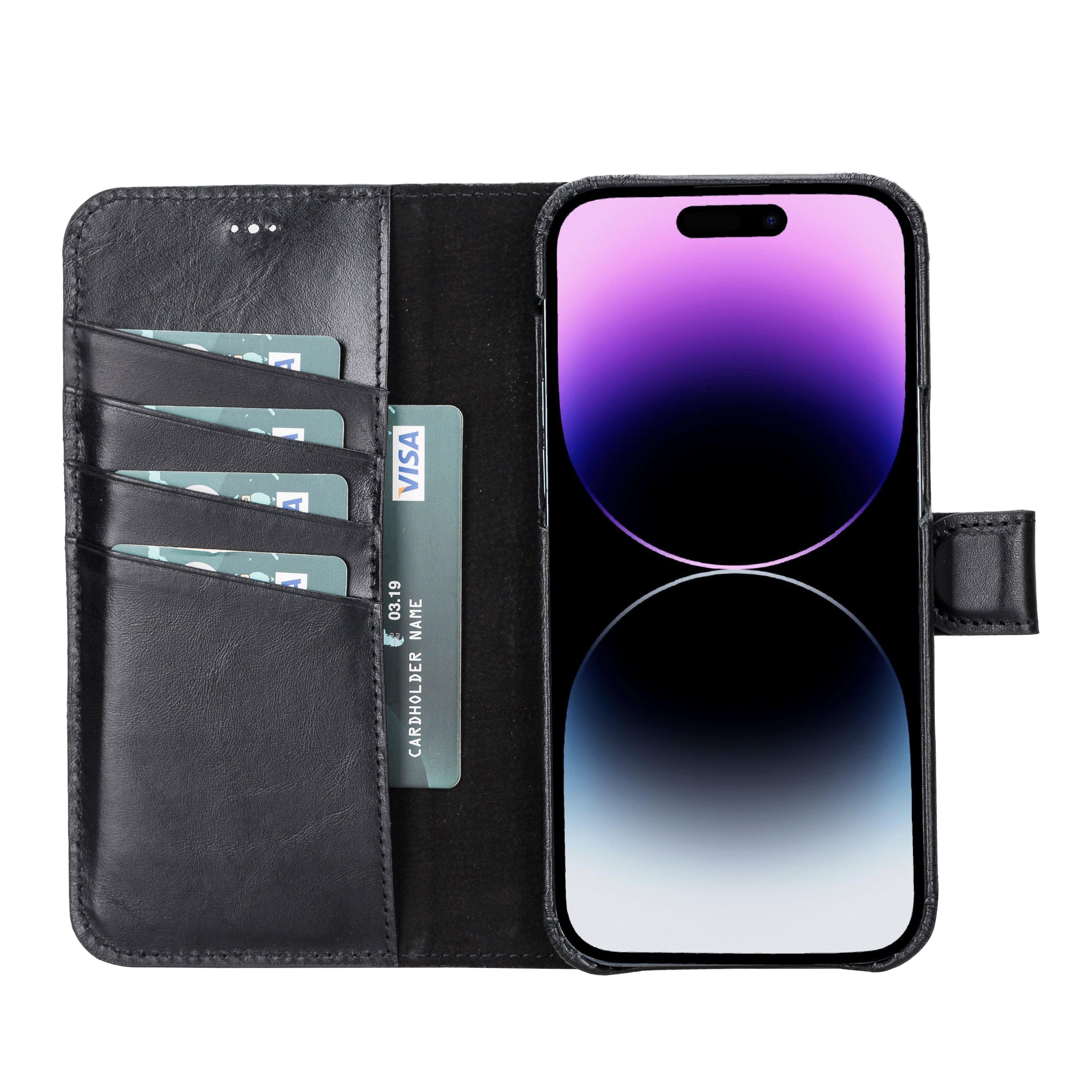 Schwarze Magnetische Lederhülle für iPhone 15 Pro (6,1 Zoll), Prestige
