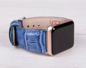 Kroko Muster Leder Blau Band für Apple Watch