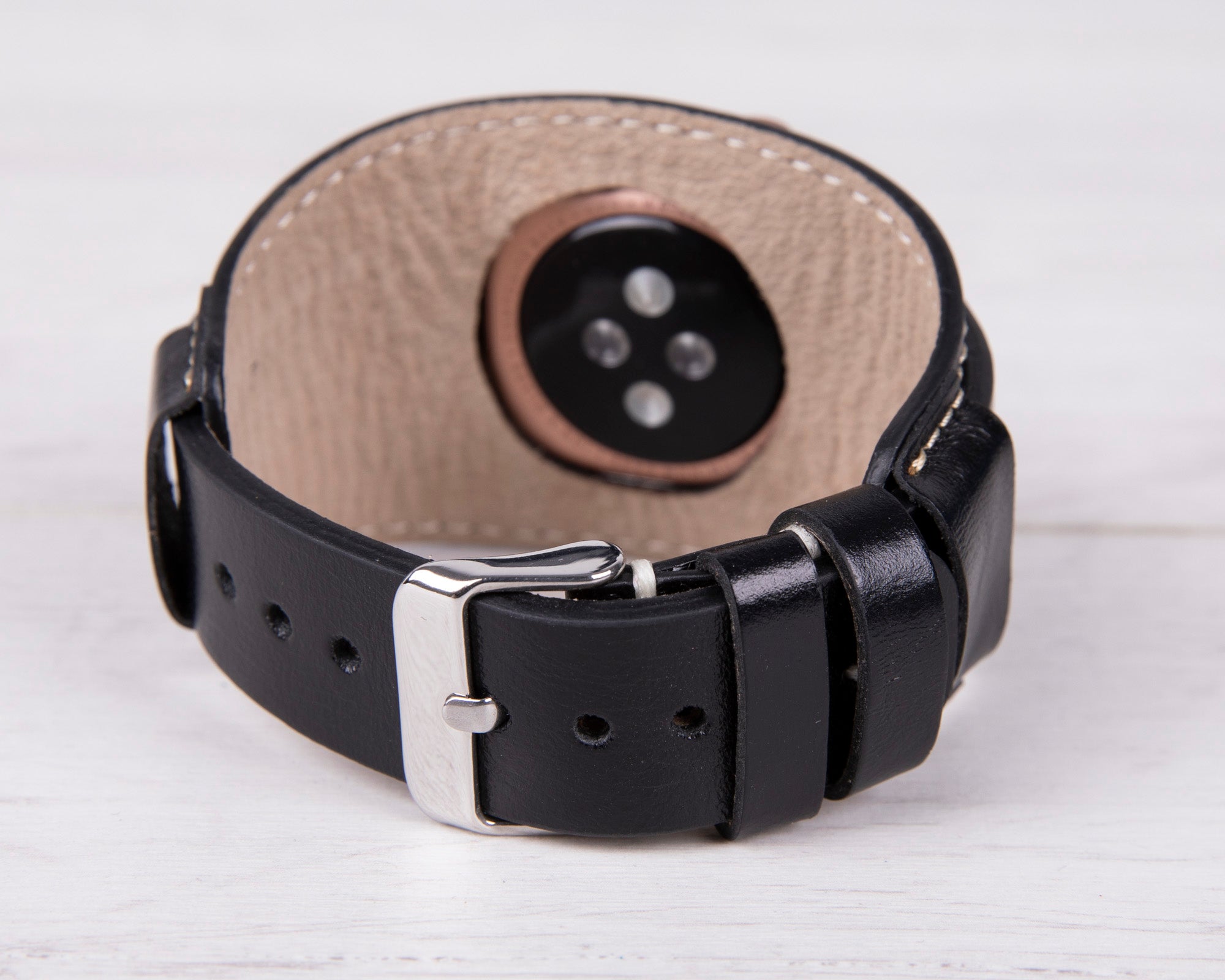 Schwarz Lederband "2in1" für Apple Watch (Pulsar)