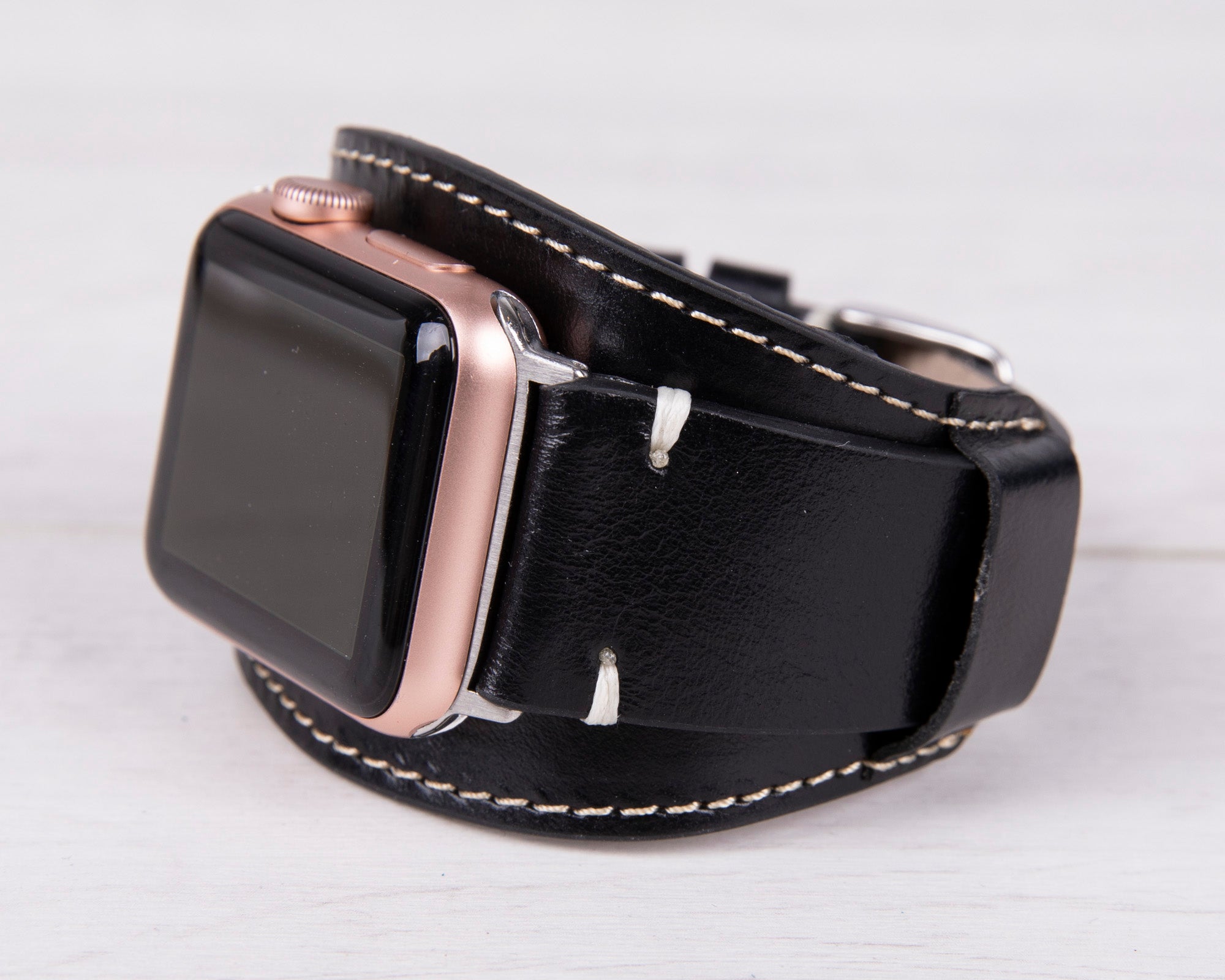 Schwarz Lederband "2in1" für Apple Watch (Pulsar)