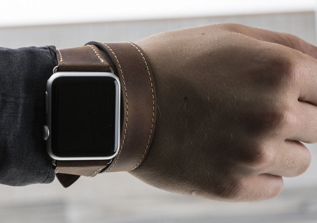 Leder Antik Braun Double Tour für Apple Watch