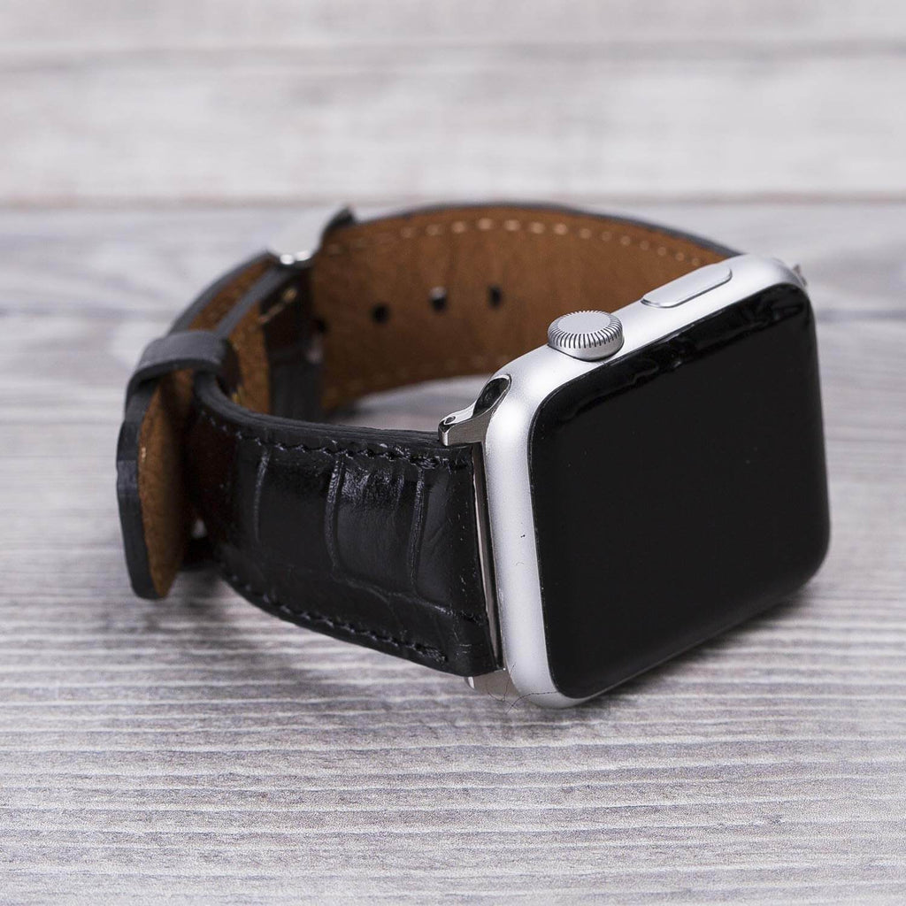 Kroko Muster Leder schwarz Band für Apple Watch