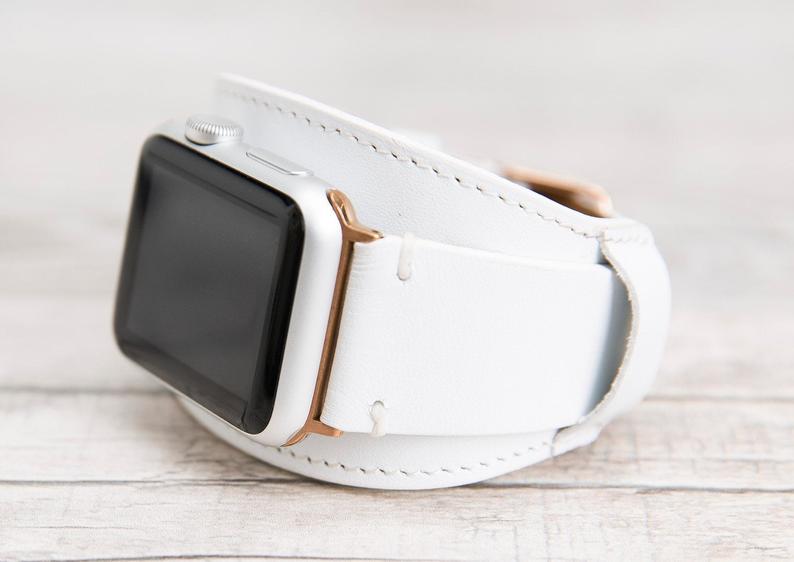 Weißes Leder "2in1" Band für Apple Watch